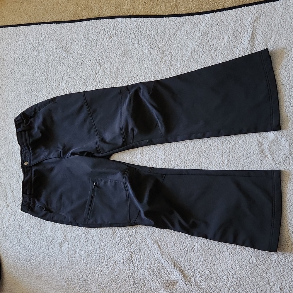 Black Fleece Lined Winter Snow pants Sz 16 snap leg closure zip Velcro front